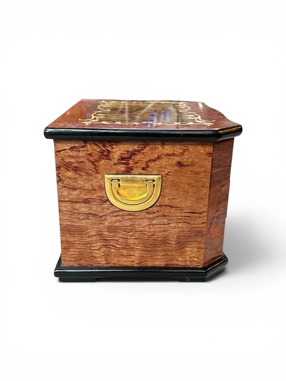 Vintage Italian Inlaid Burl Wood Glossy Jewelry Chest Box Inlayed Burl Wood Box